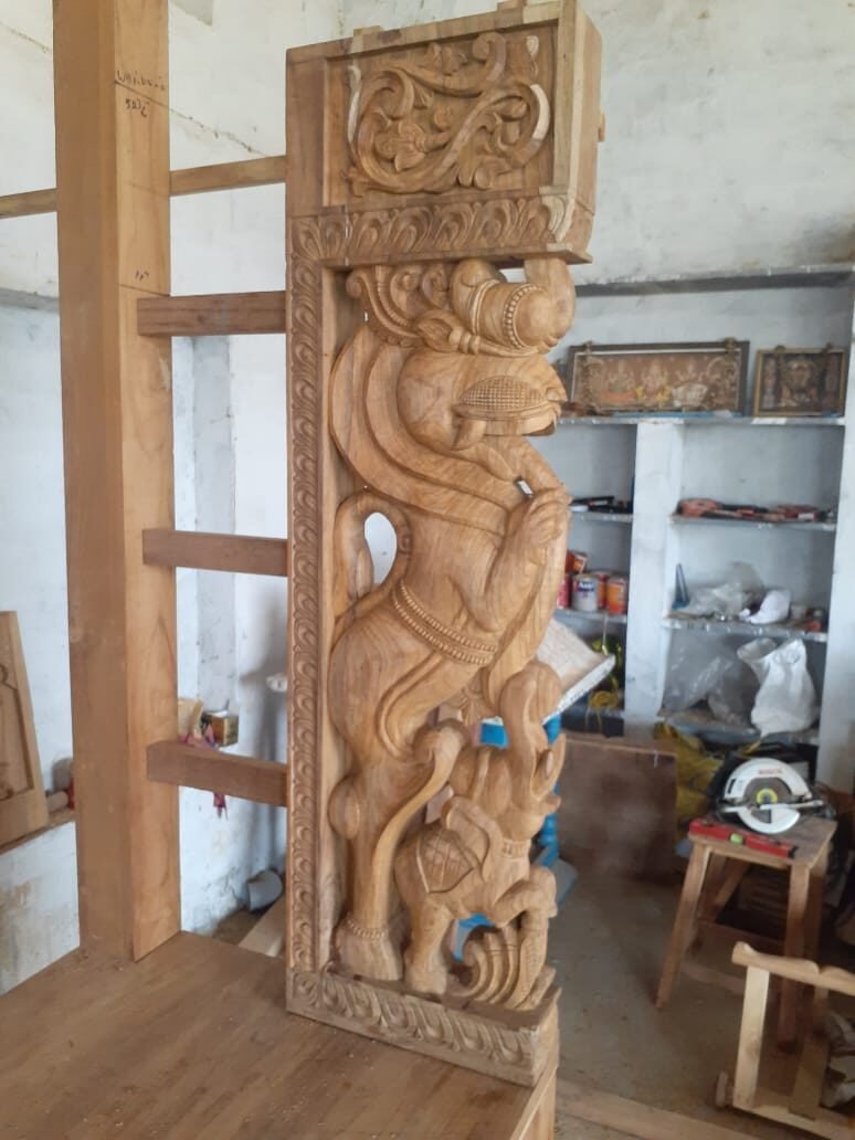 Large architectural pillar carving in progress
