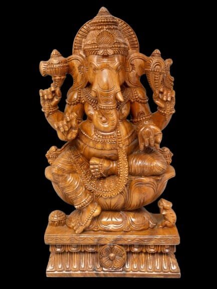 Handcarved wooden Ganesha sculpture